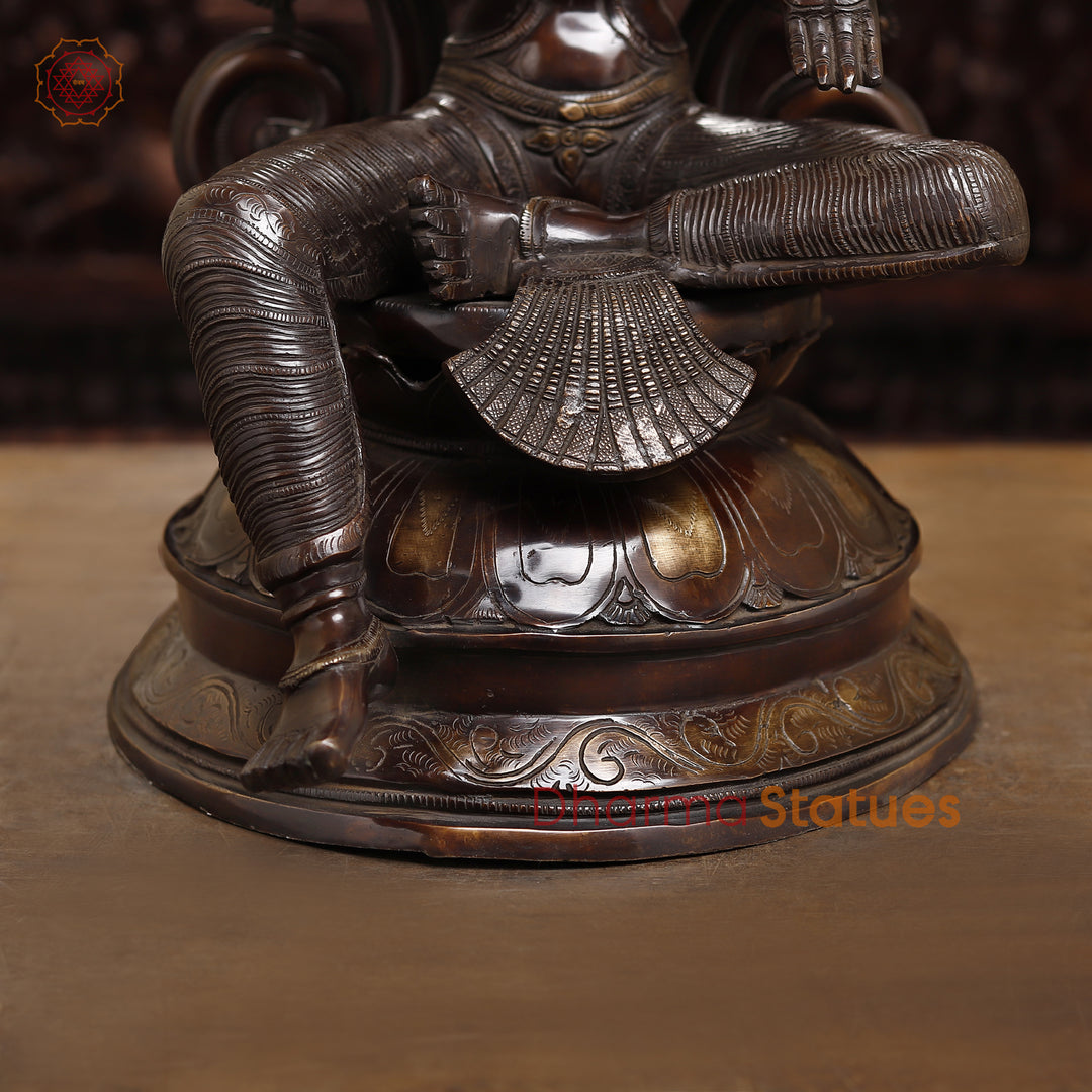 Brass Goddess Lakshmi Statue Seated, Fine Bronze Finish 26.5"