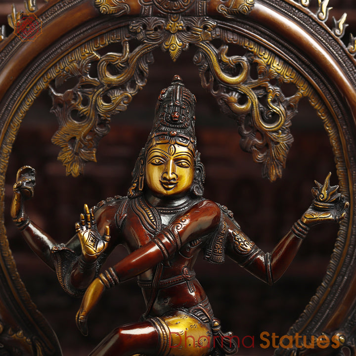 Natraj Brass Statue, Dancing Lord Shiva Idol Bronze & Gold Finish 26"