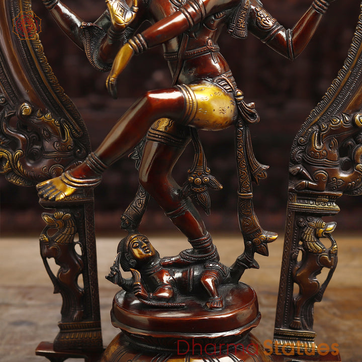 Natraj Brass Statue, Dancing Lord Shiva Idol Bronze & Gold Finish 26"