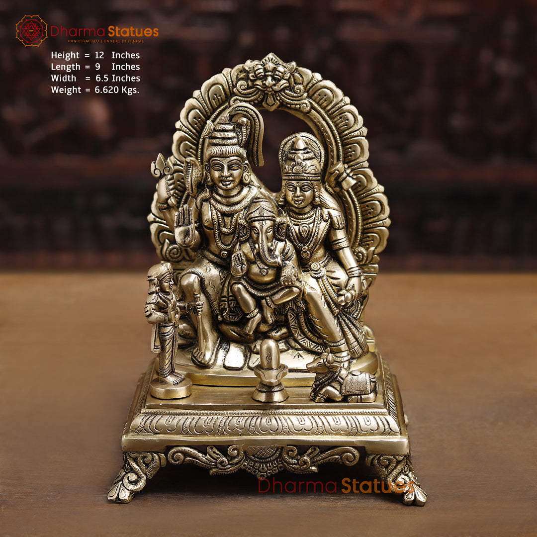 Brass Shiv Parivar Idol, Fine Golden Finish 12" front view