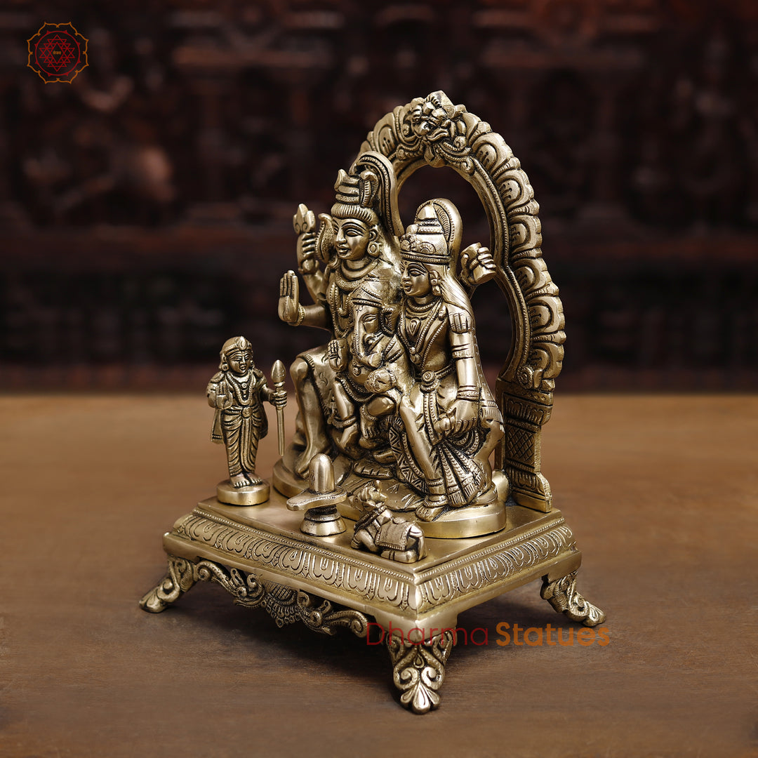 Brass Shiv Parivar Idol, Fine Golden Finish 12" side view