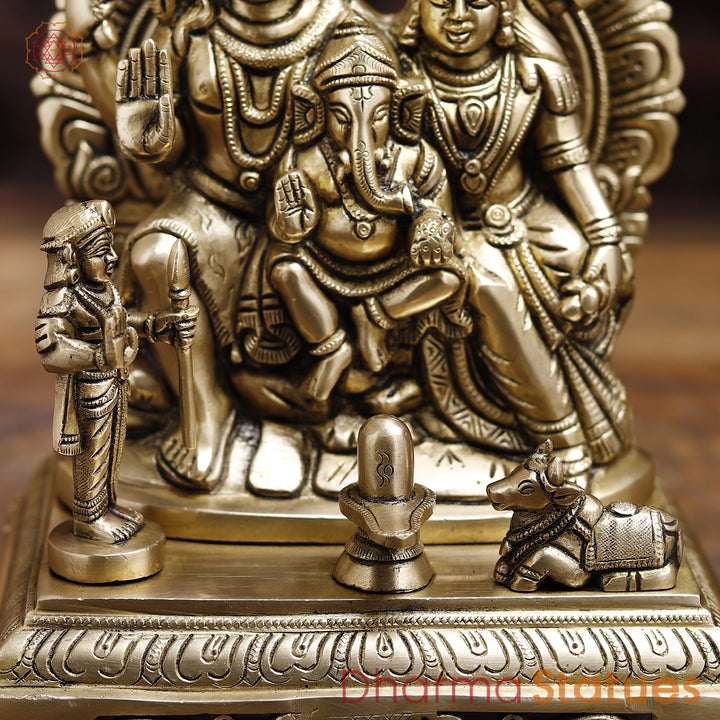 Brass Shiv Parivar Idol, Divine Family Blessing, Fine Gold Finish 12"