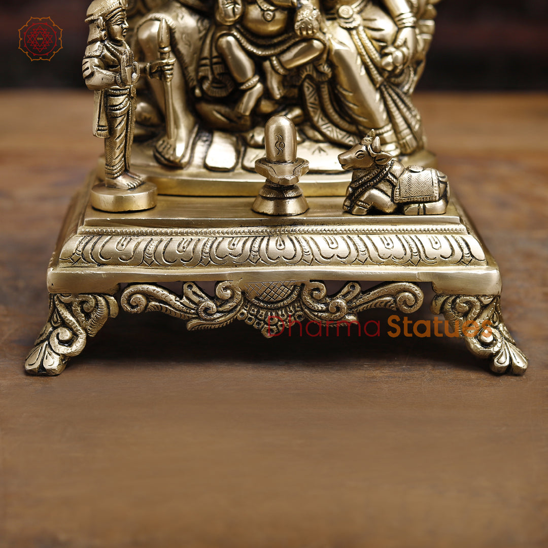 Brass Shiv Parivar Idol, Divine Family Blessing, Fine Gold Finish 12"