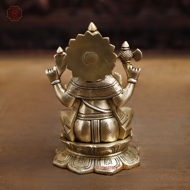 Brass Lord Ganesha Idol, Blessing Ganesha, Fine Golden Finish 8.5"