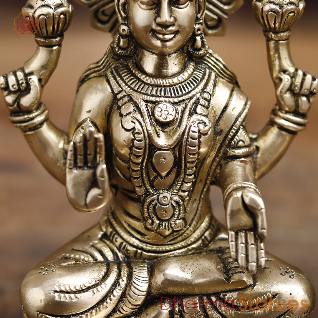 Lakshmi Ganesh Brass Idol, Divine Duo of Wealth and Success, Golden Fine Finish 8.5"