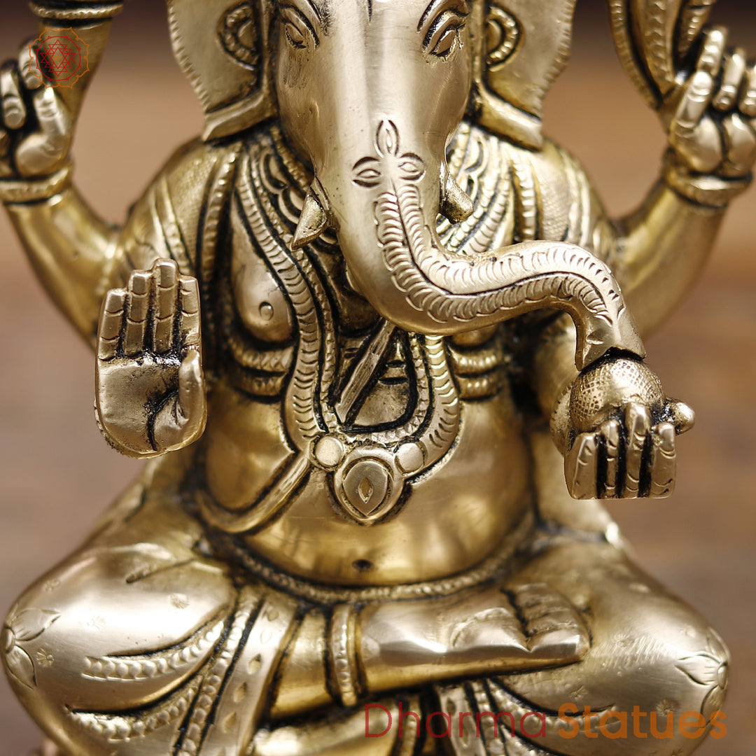 Lakshmi Ganesh Brass Idol, Divine Duo of Wealth and Success, Golden Fine Finish 8.5"