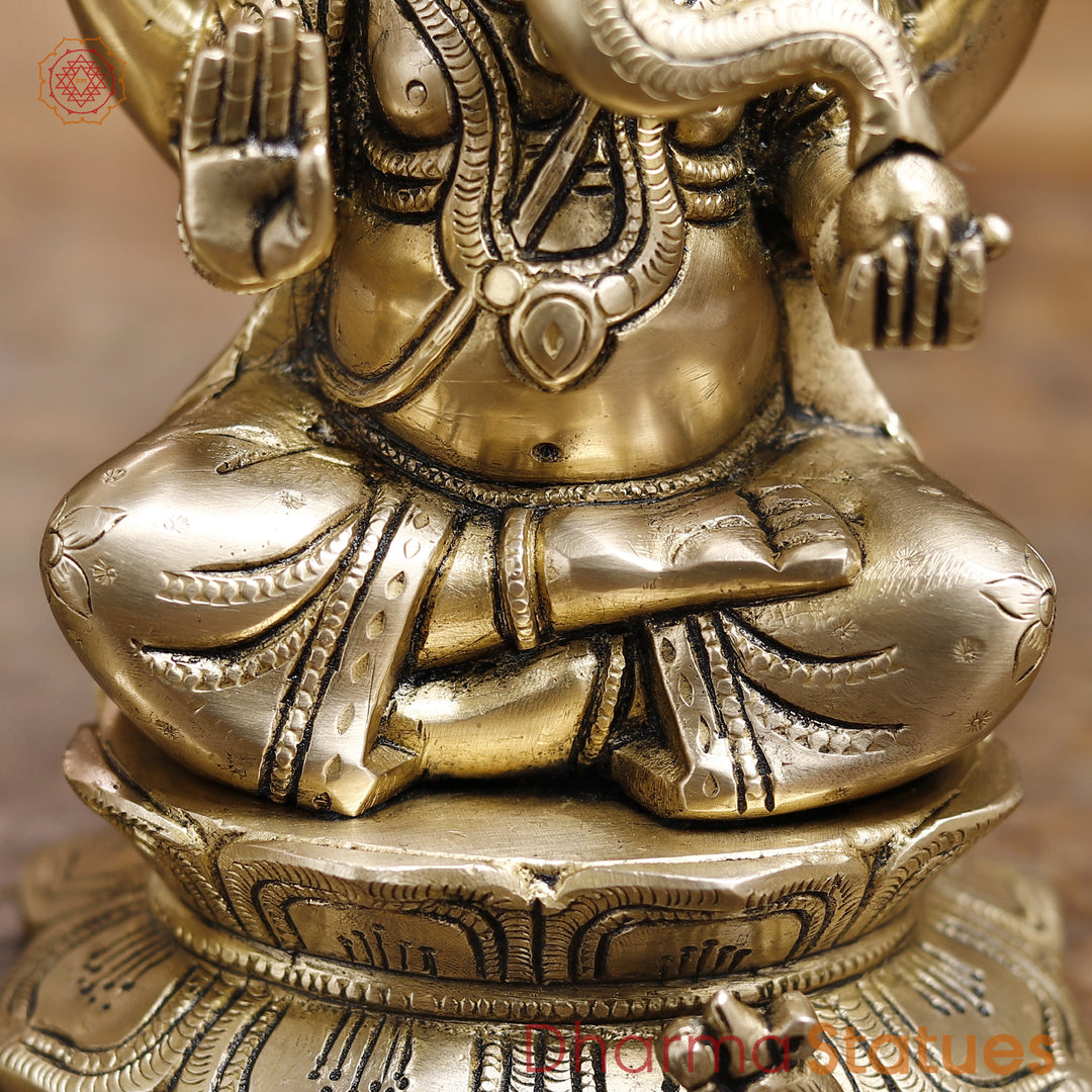 Lakshmi Ganesh Brass Idol, Divine Duo of Wealth and Success, Golden Fine Finish 8.5"