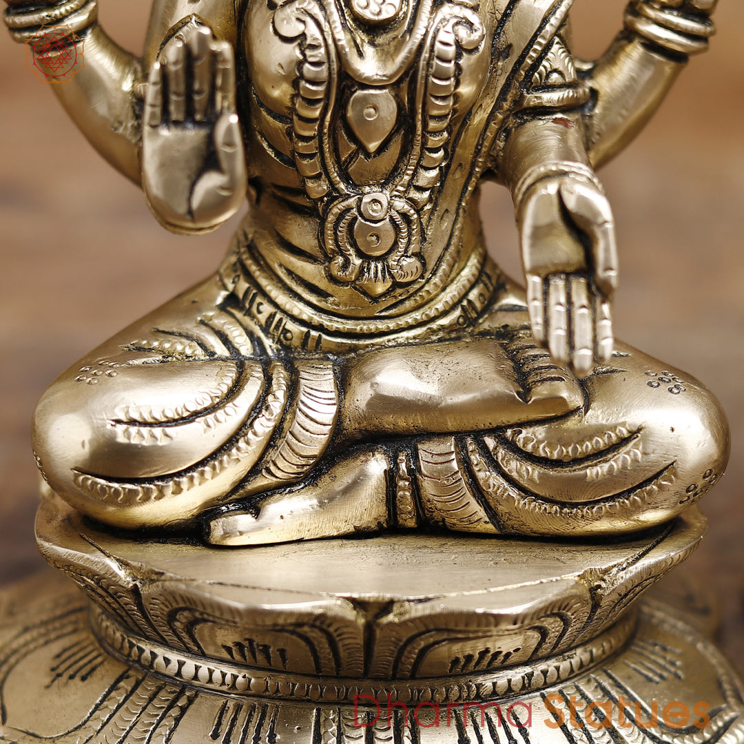 Lakshmi Ganesh Brass Idol, Divine Duo of Wealth and Success, Golden Fine Finish 8.5"