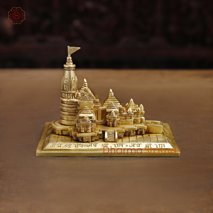 Brass Ayodhya Ram Mandir, Fine Golden Finish - 5"