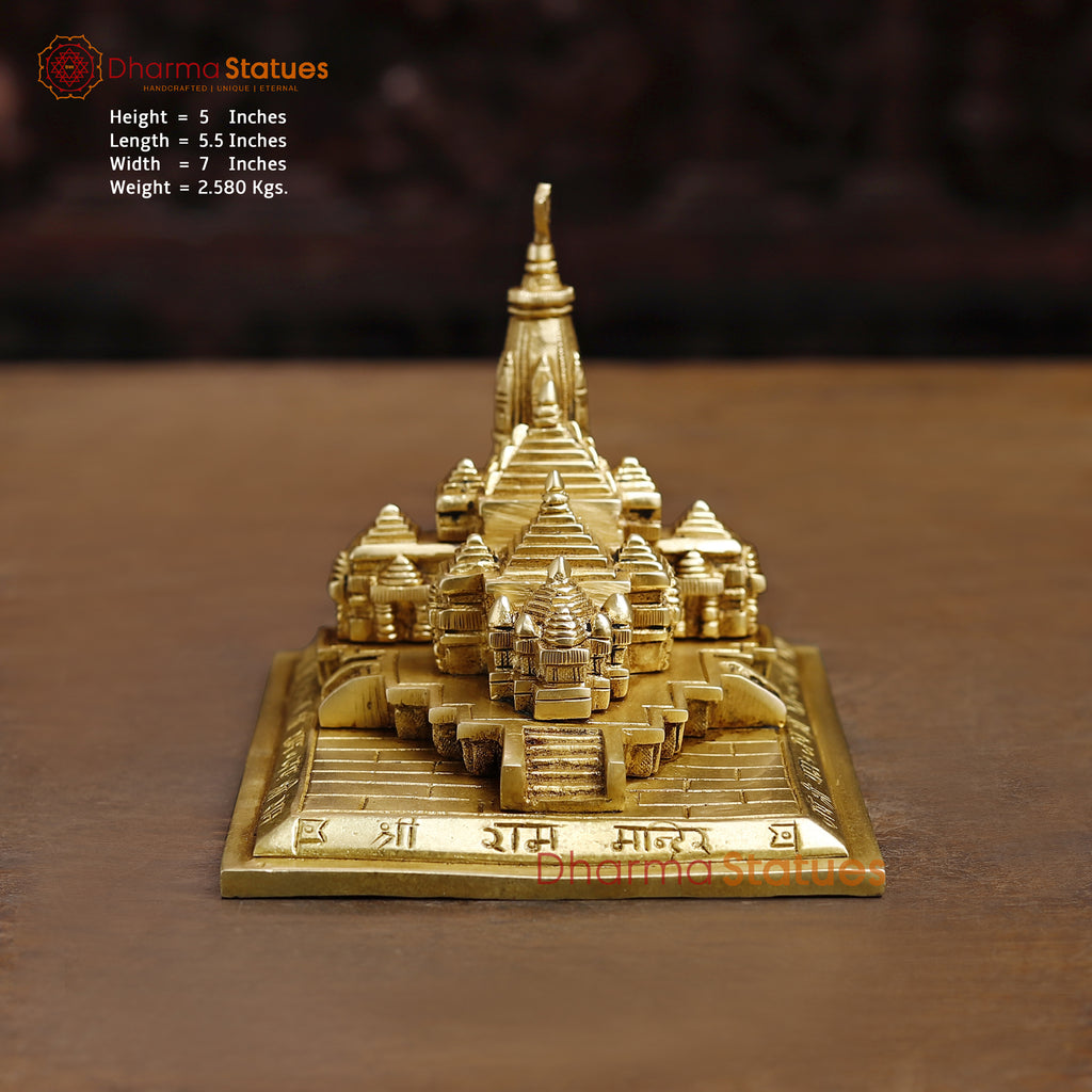 Brass Ayodhya Ram Mandir, Fine Golden Finish - 5"