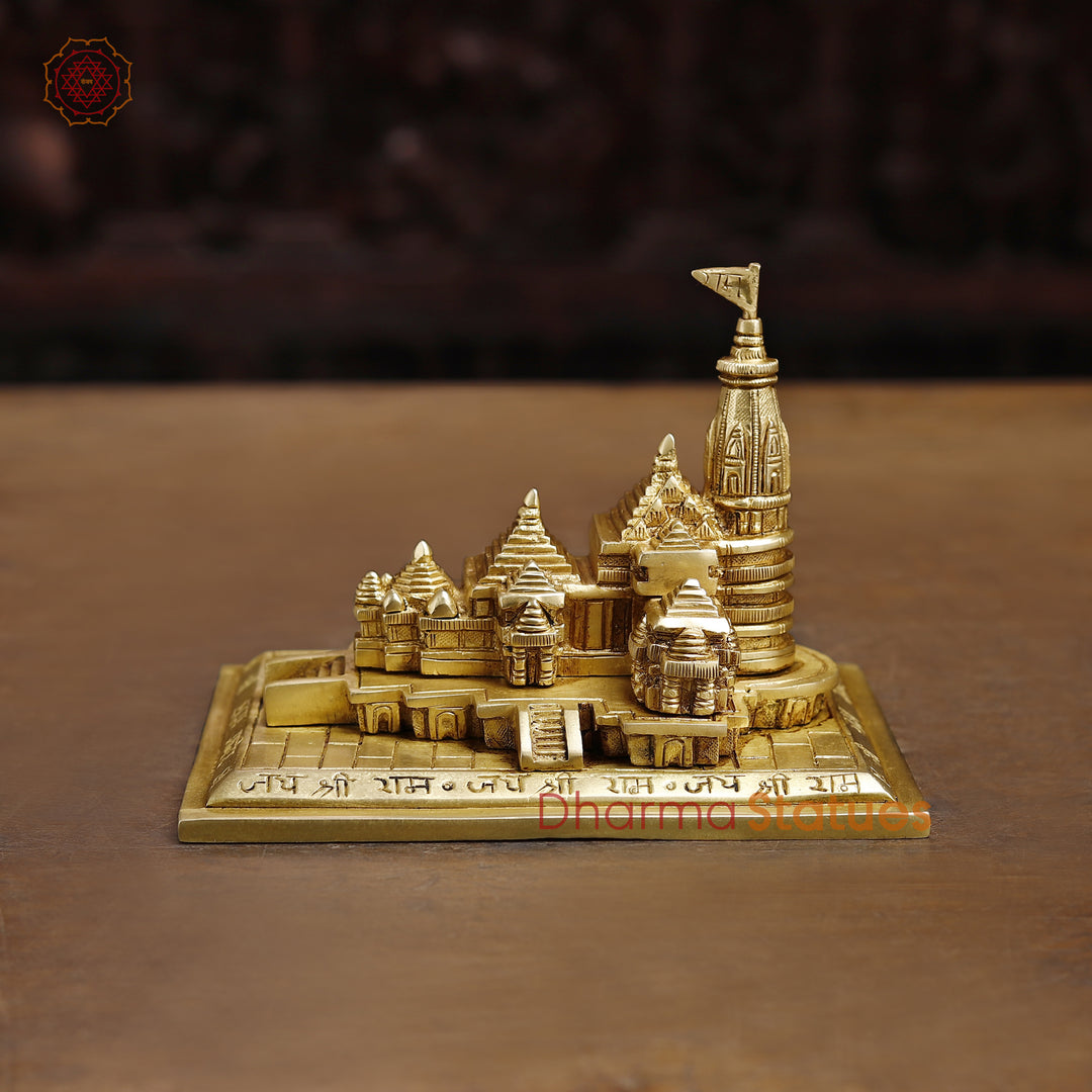 Brass Ayodhya Ram Mandir, Fine Golden Finish - 5"