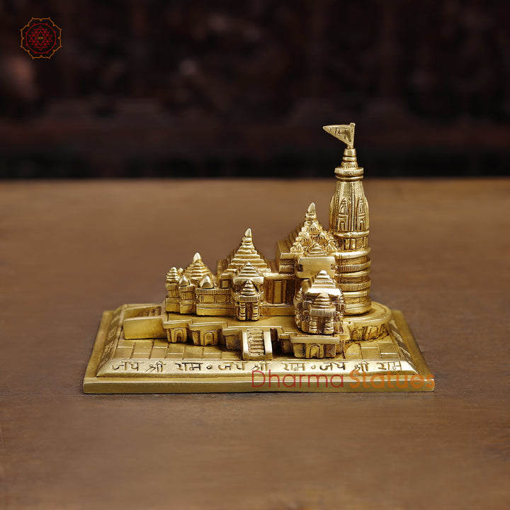 Brass Ayodhya Ram Mandir, Fine Golden Finish - 5"