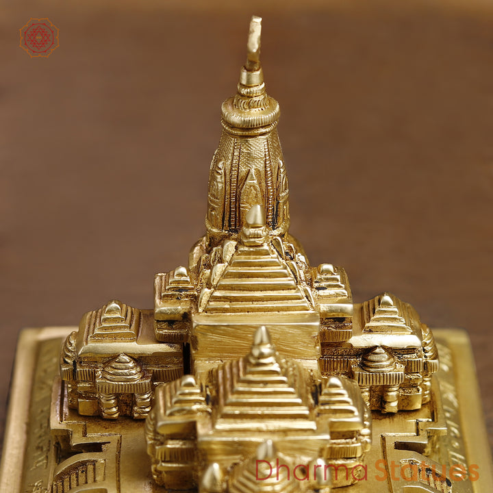 Brass Ayodhya Ram Mandir, Fine Golden Finish - 5"