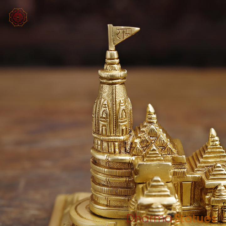 Brass Ayodhya Ram Mandir, Fine Golden Finish - 5"