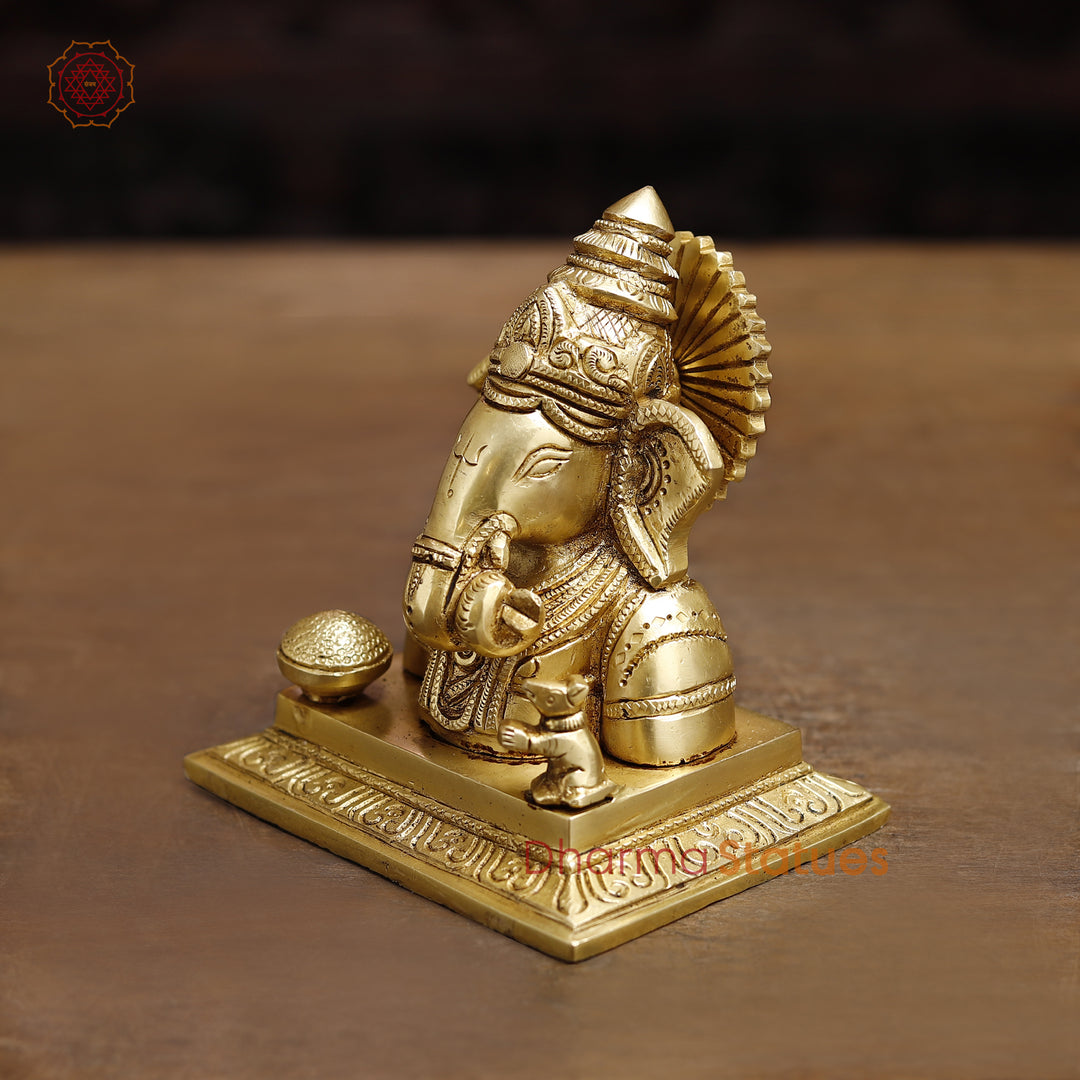 Brass Lord Ganesha Statue, Fine Golden Finish 5.5"