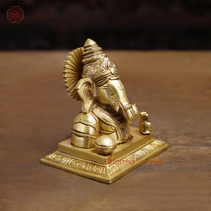 Brass Lord Ganesha Statue, Fine Golden Finish 5.5"