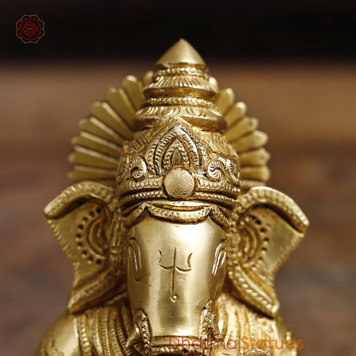 Brass Lord Ganesha Statue, Fine Golden Finish 5.5"