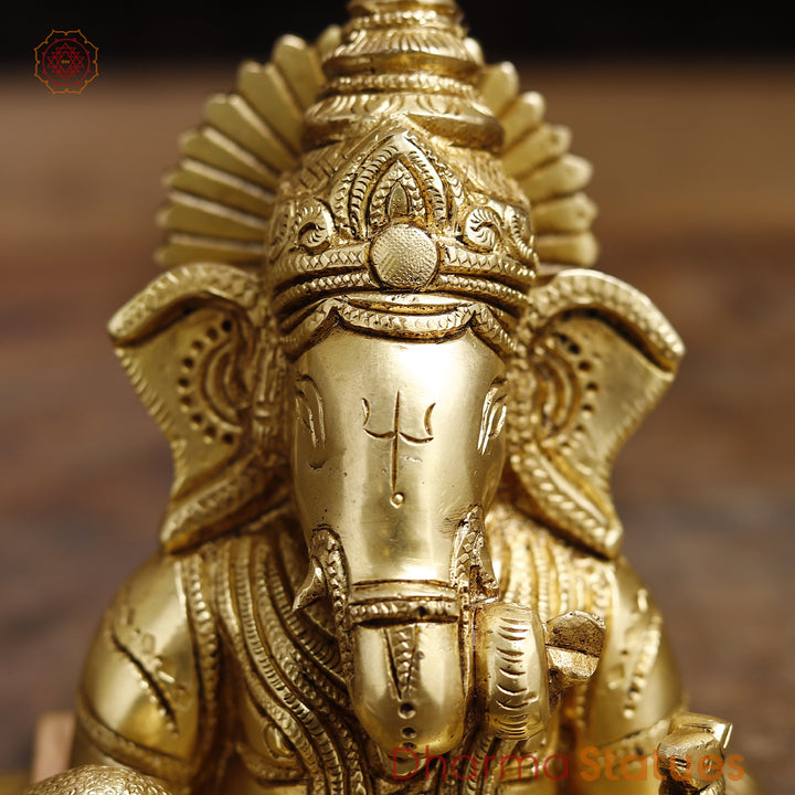 Brass Lord Ganesha Statue, Fine Golden Finish 5.5"