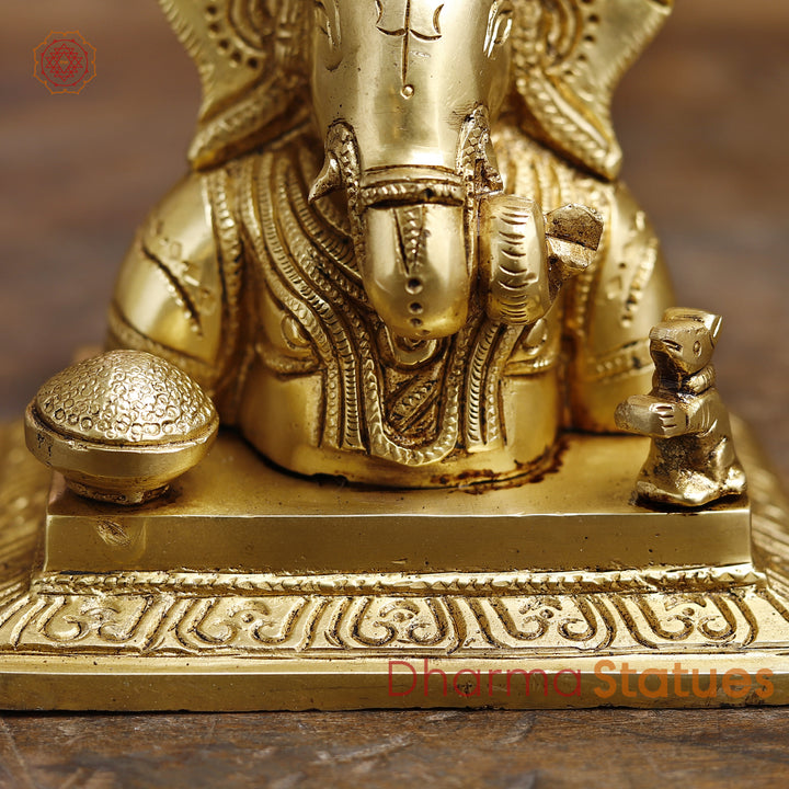 Brass Lord Ganesha Statue, Fine Golden Finish 5.5"