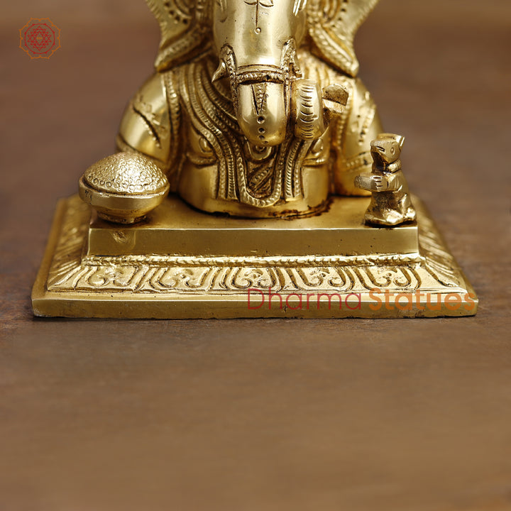 Brass Lord Ganesha Statue, Fine Golden Finish 5.5"