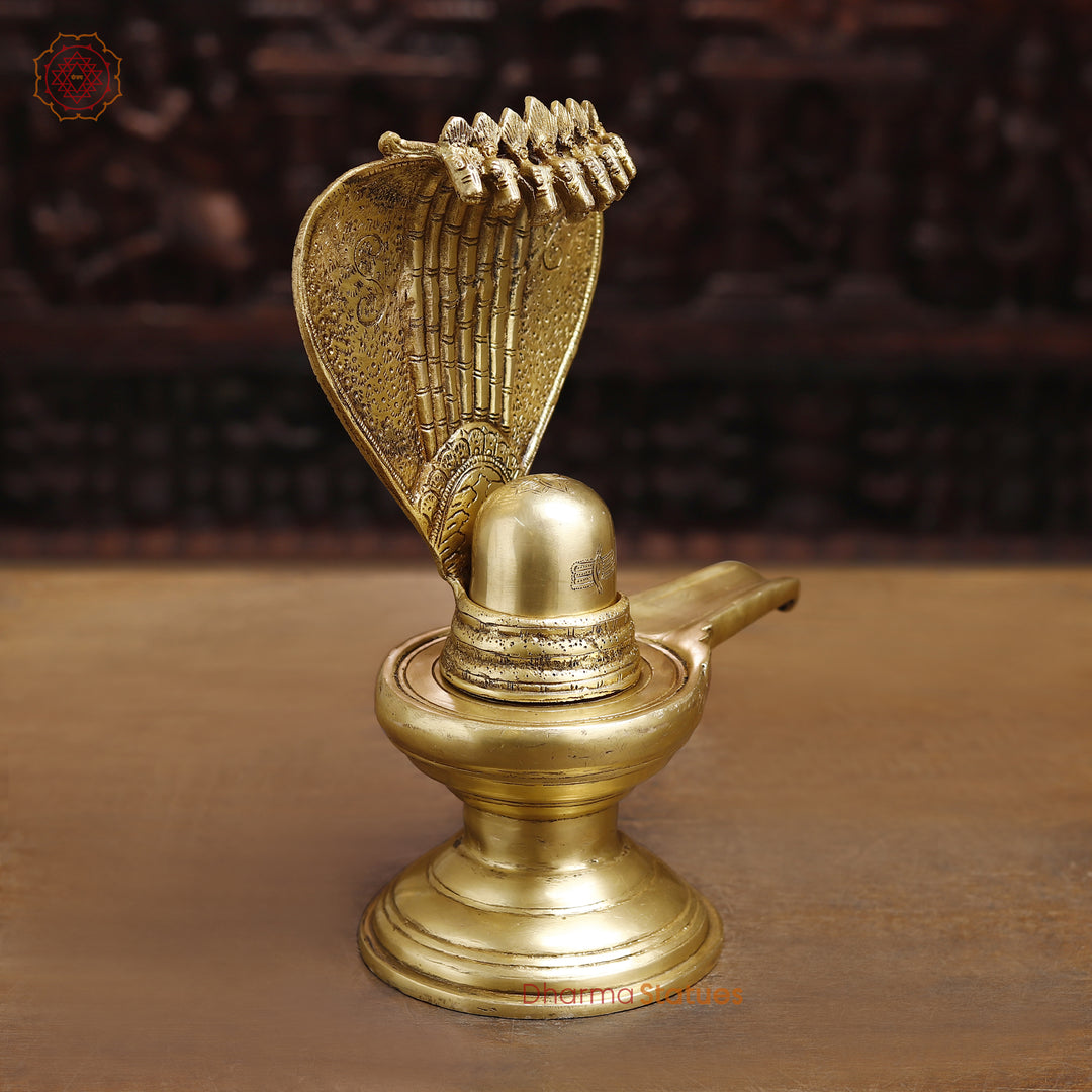 Brass Shiva Lingam Statue, with seven-Headed Nag Golden Fine Finish 13" side view