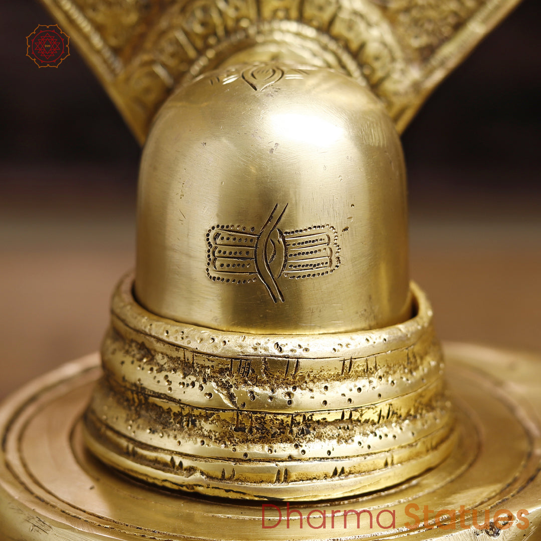 Brass ShivLing Statue, Embraced by Seven-Headed Serpent , Golden Finish 13"