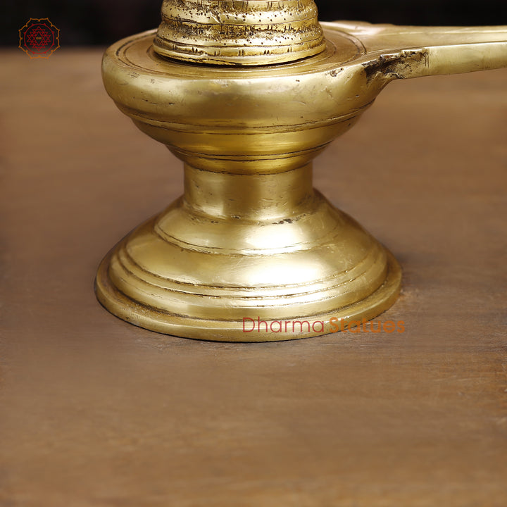 Brass ShivLing Statue, Embraced by Seven-Headed Serpent , Golden Finish 13"