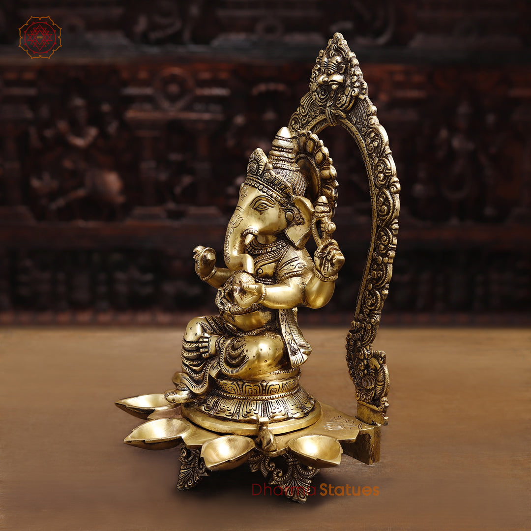 Brass Lord Ganesha Idol, Blessing Ganesha, Golden Fine Finish 18"