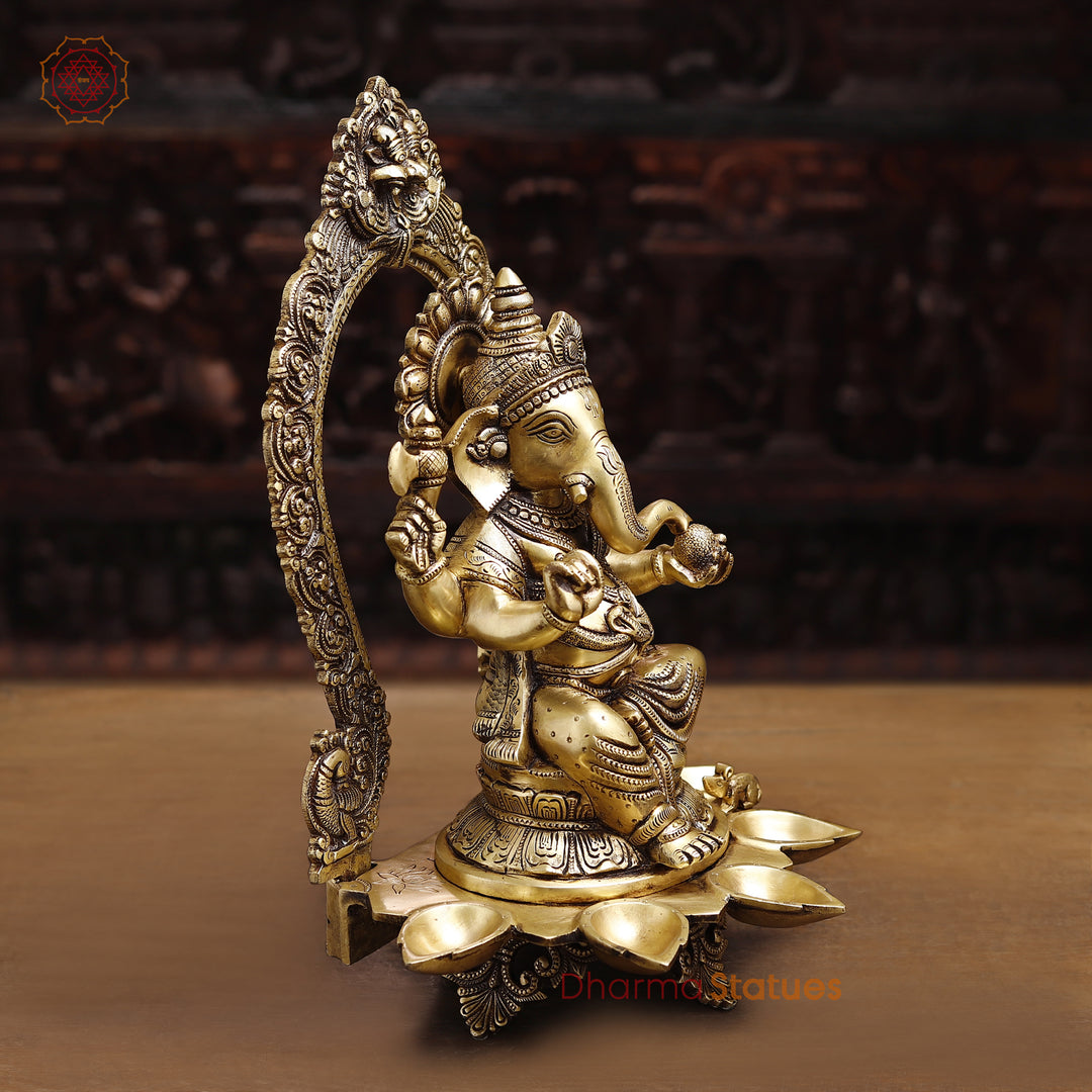 Brass Lord Ganesha Idol, Blessing Ganesha, Golden Fine Finish 18"