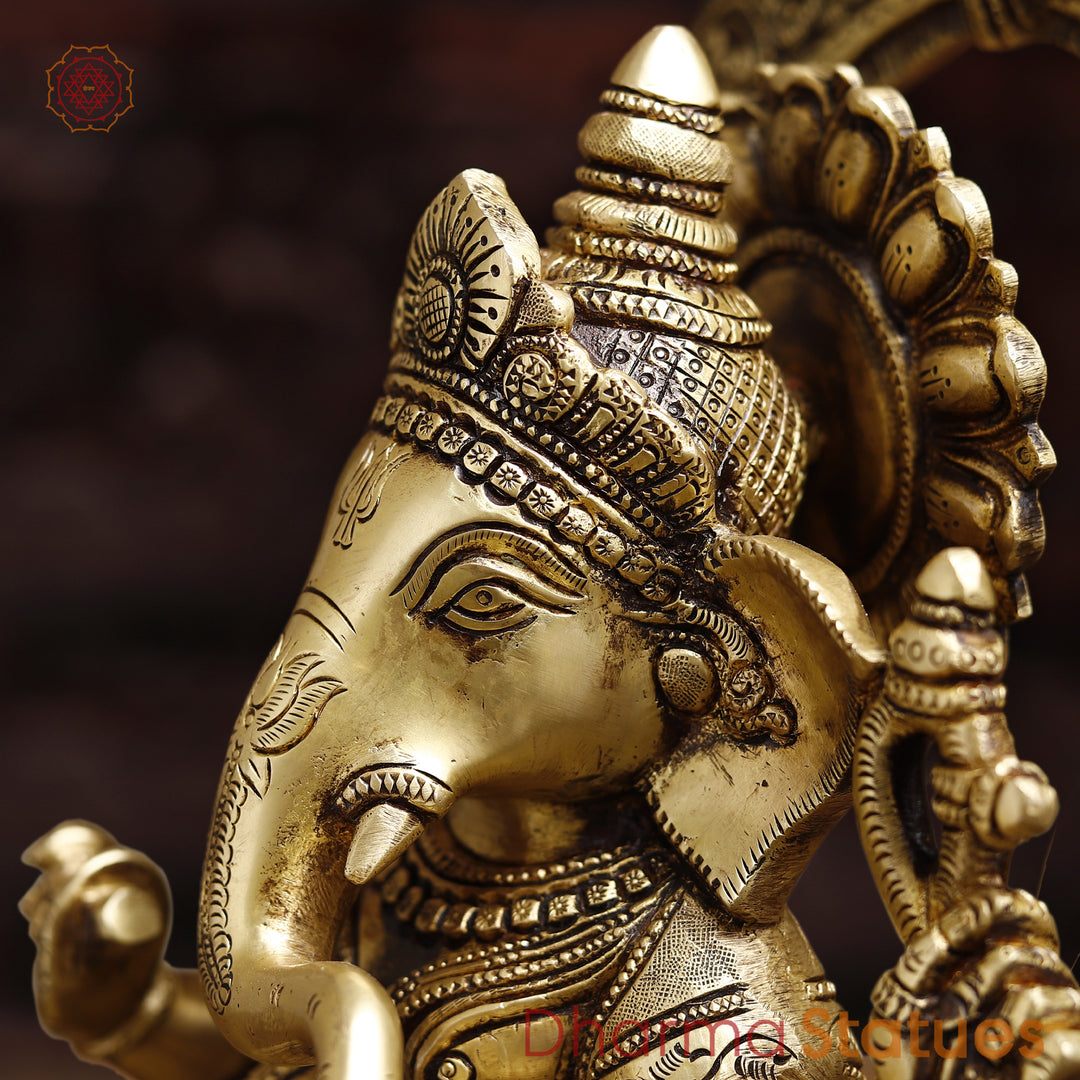 Brass Lord Ganesha Idol, Blessing Ganesha, Golden Fine Finish 18"