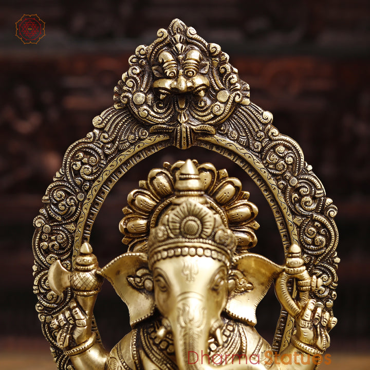 Brass Lord Ganesha Idol, Blessing Ganesha, Golden Fine Finish 18"