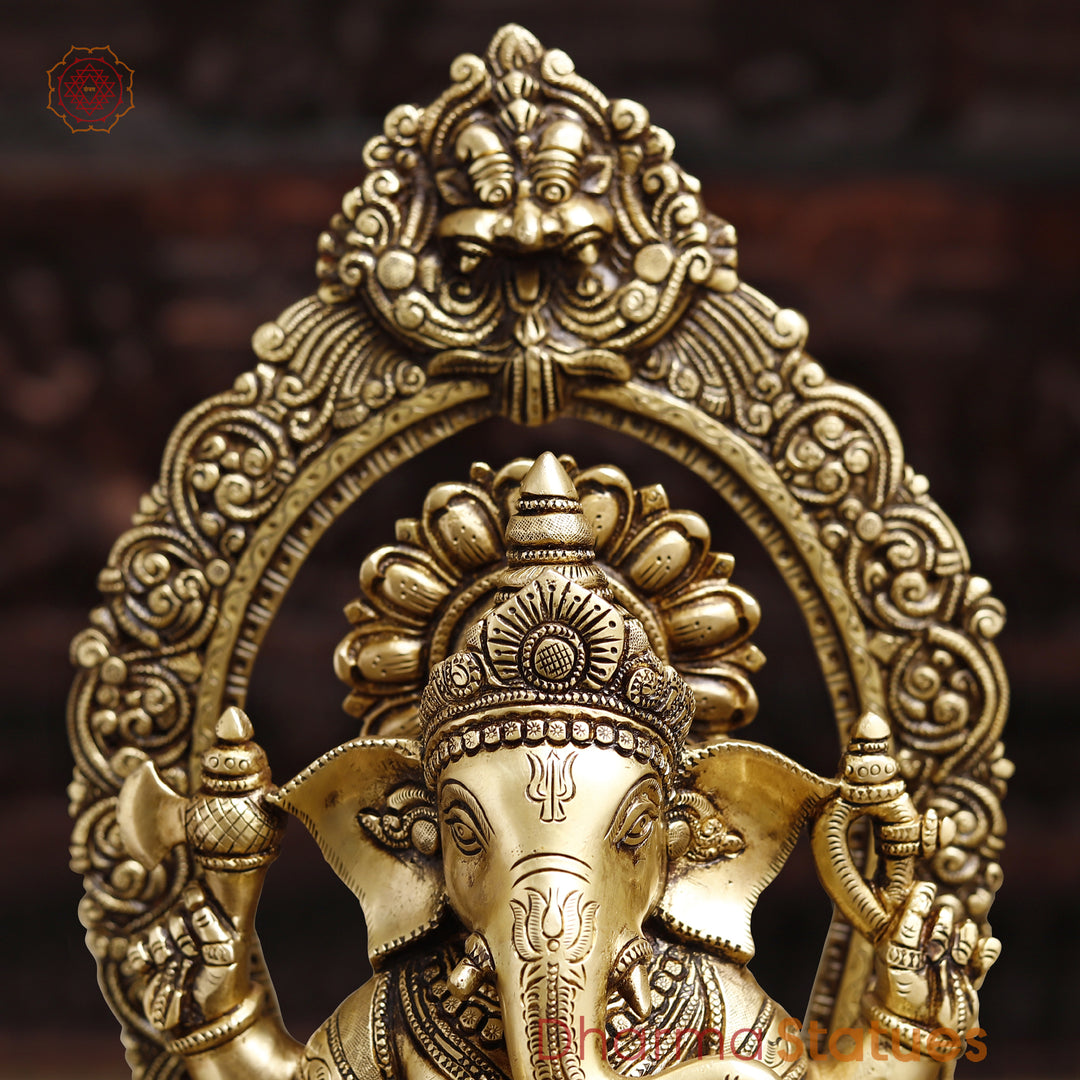 Brass Lord Ganesha Idol, Blessing Ganesha, Golden Fine Finish 18"