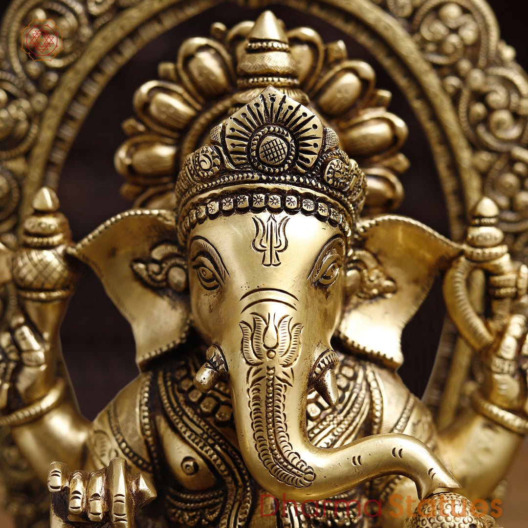 Brass Lord Ganesha Idol, Blessing Ganesha, Golden Fine Finish 18"