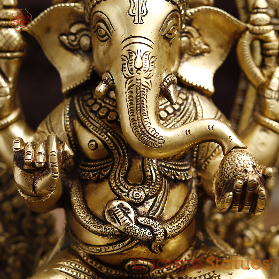 Brass Lord Ganesha Idol, Blessing Ganesha, Golden Fine Finish 18"