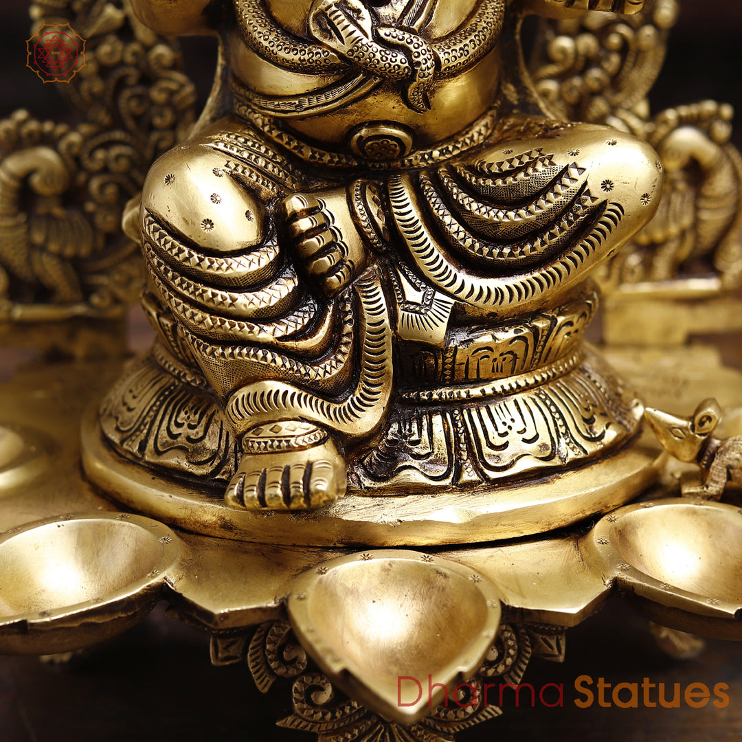 Brass Lord Ganesha Idol, Blessing Ganesha, Golden Fine Finish 18"