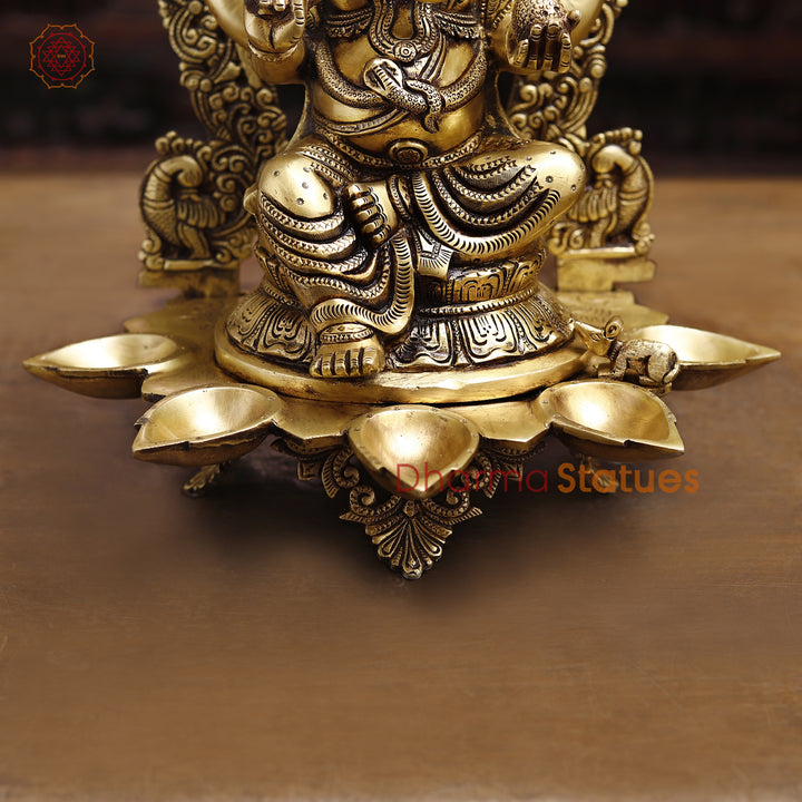 Brass Lord Ganesha Idol, Blessing Ganesha, Golden Fine Finish 18"