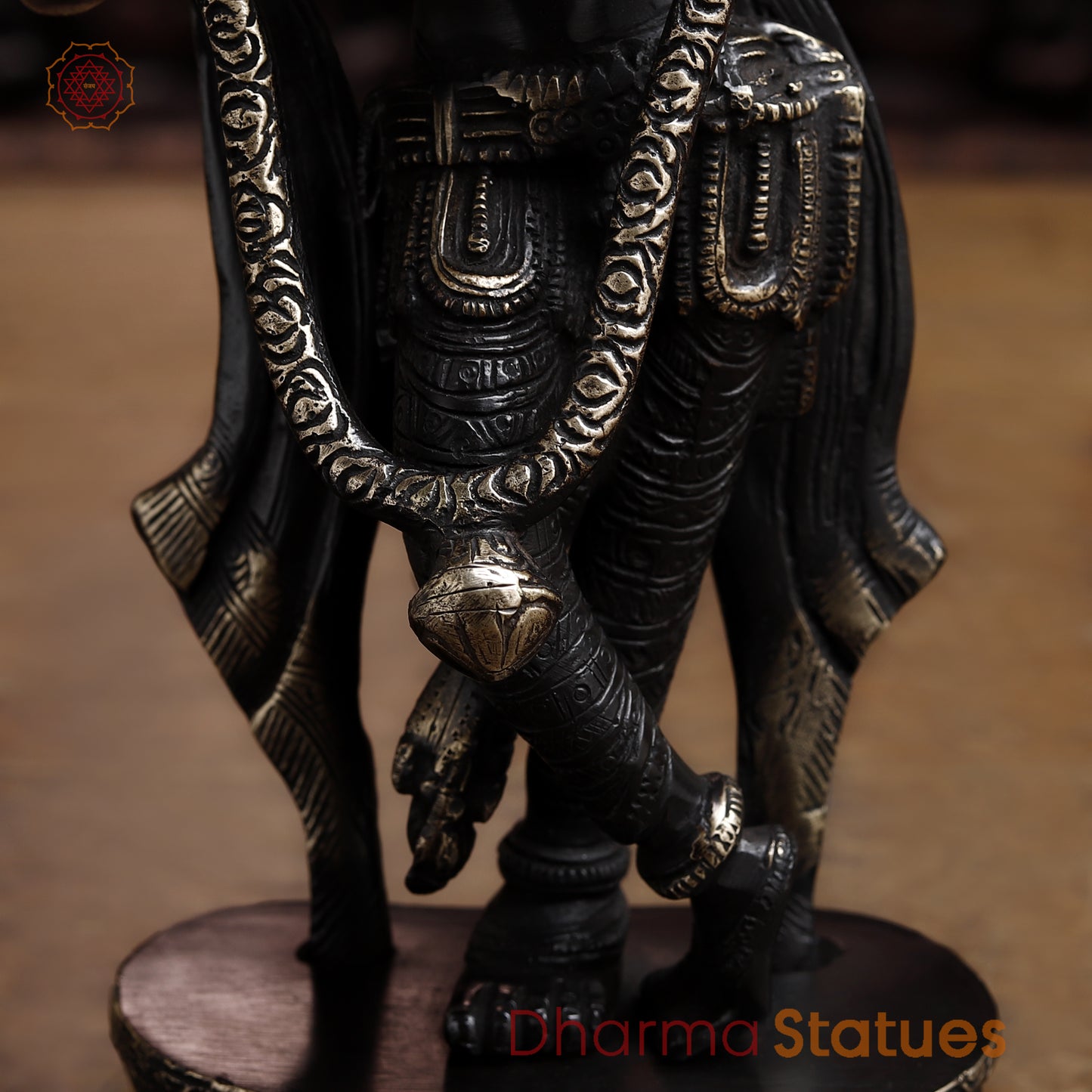 Brass Krishna Playing Flute, Black Patina & Golden Finish, 11"