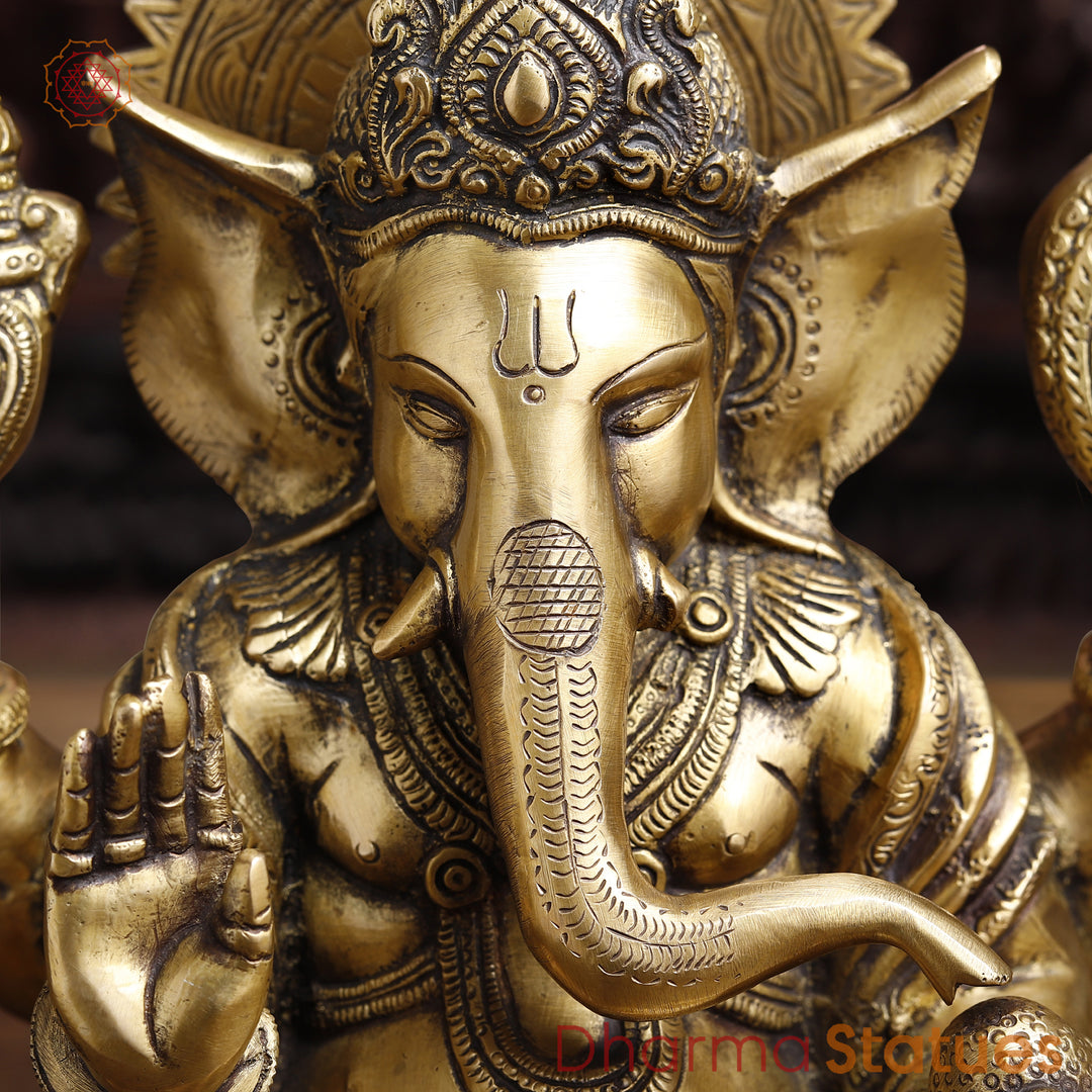 Brass Lord Ganesha Idol, Seated on a Base, Golden Fine Finish 11.5"