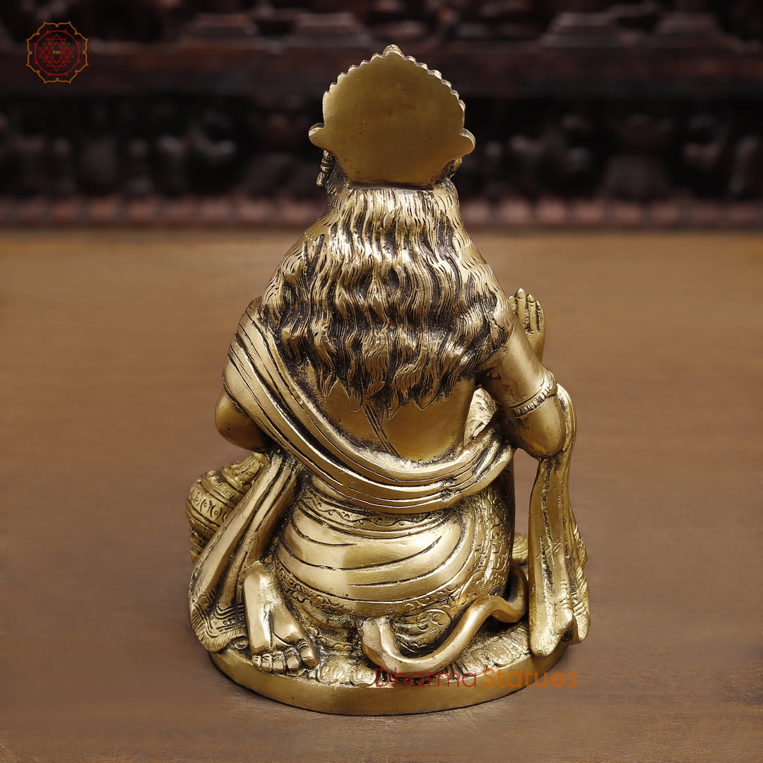 Brass Lord Hanuman Statue, Blessing Hanuman, golden Fine Finish 9"