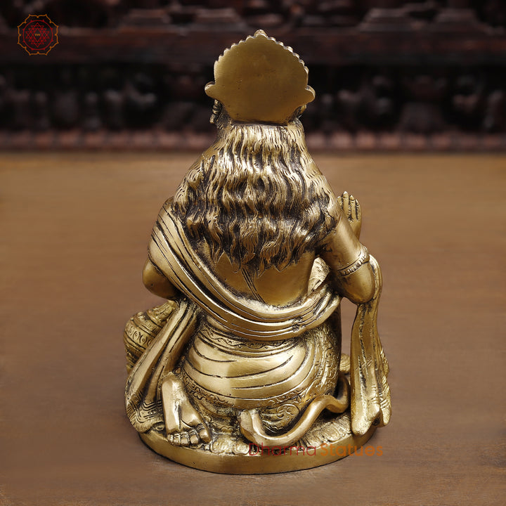 Brass Lord Hanuman Statue, Blessing Hanuman, golden Fine Finish 9"