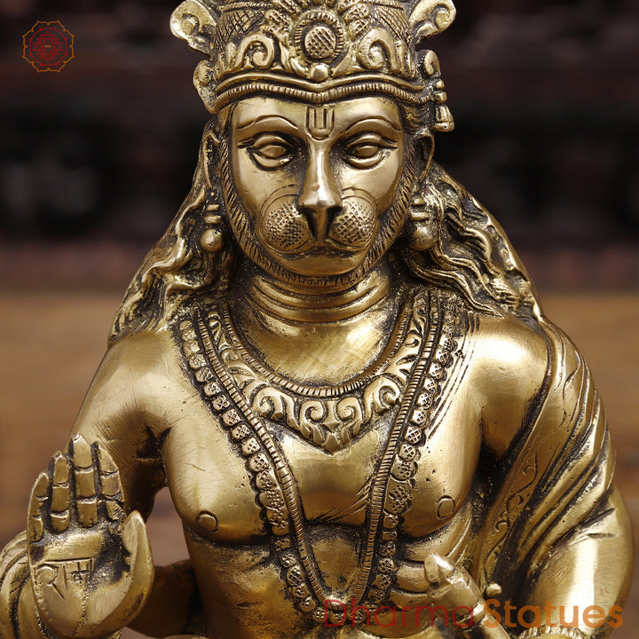 Brass Lord Hanuman Statue, Blessing Hanuman, golden Fine Finish 9"