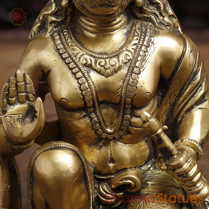 Brass Lord Hanuman Statue, Blessing Hanuman, golden Fine Finish 9"