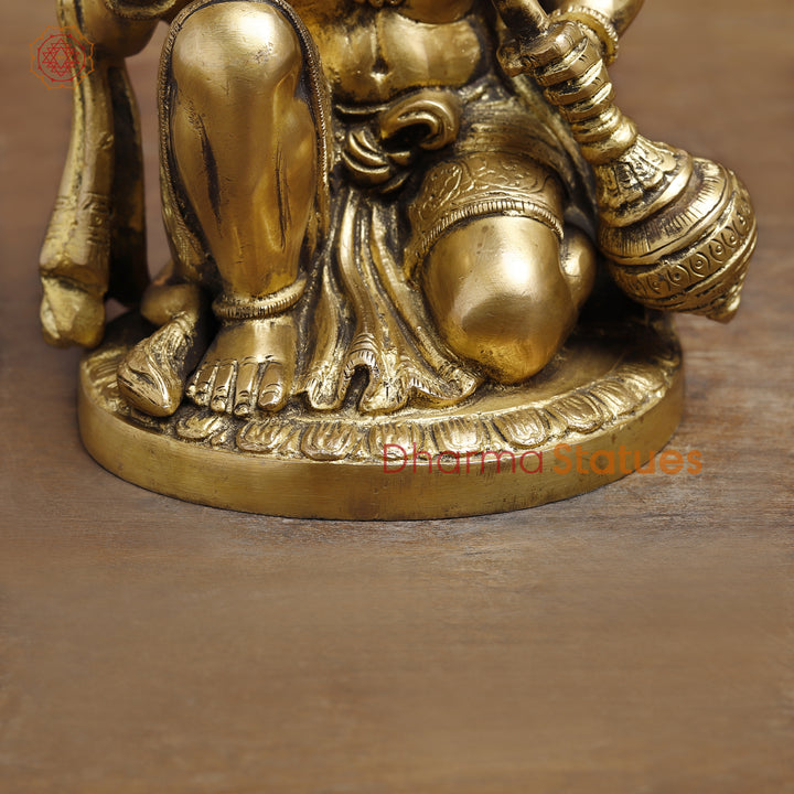 Brass Lord Hanuman Statue, Blessing Hanuman, golden Fine Finish 9"