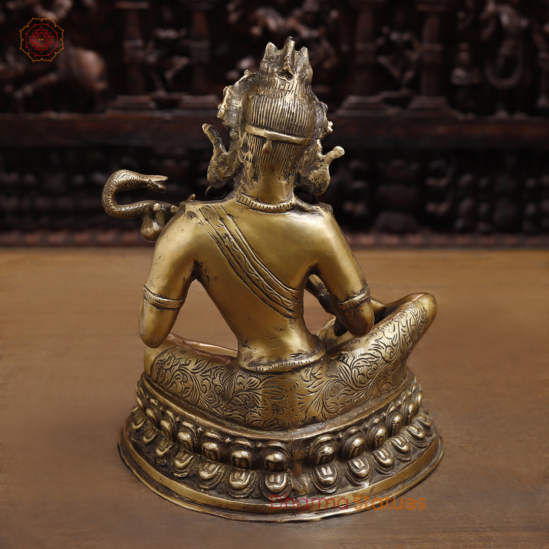 Brass Saraswati Statue, Holding Sitar, Fine Golden Finish 12"