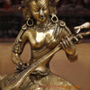 Brass Saraswati Statue, Holding Sitar, Fine Golden Finish 12"