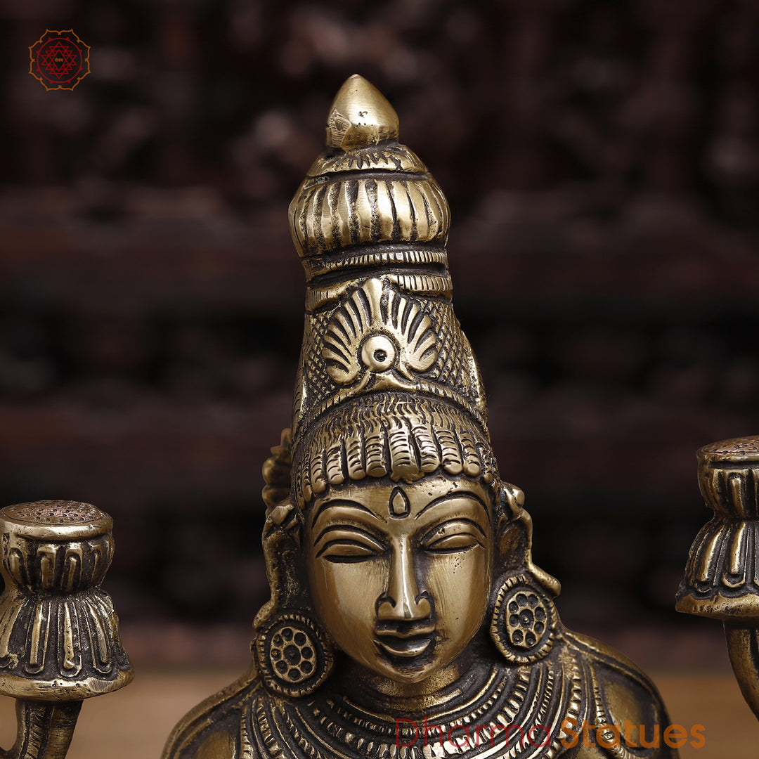 Brass Goddess Lakshmi Statue, Sitting on a Lotus, Fine Golden Finish 12"