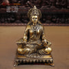 Brass Buddha Sitting With Flower carving, Smooth Finish, 21" Front View