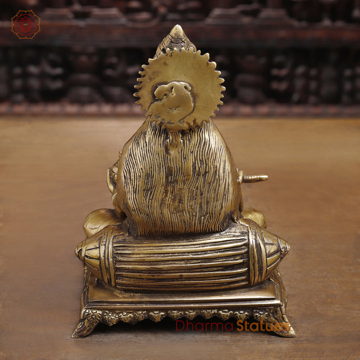 Brass Annaporna Devi Seated On Chowki, Fine Golden 9.5"