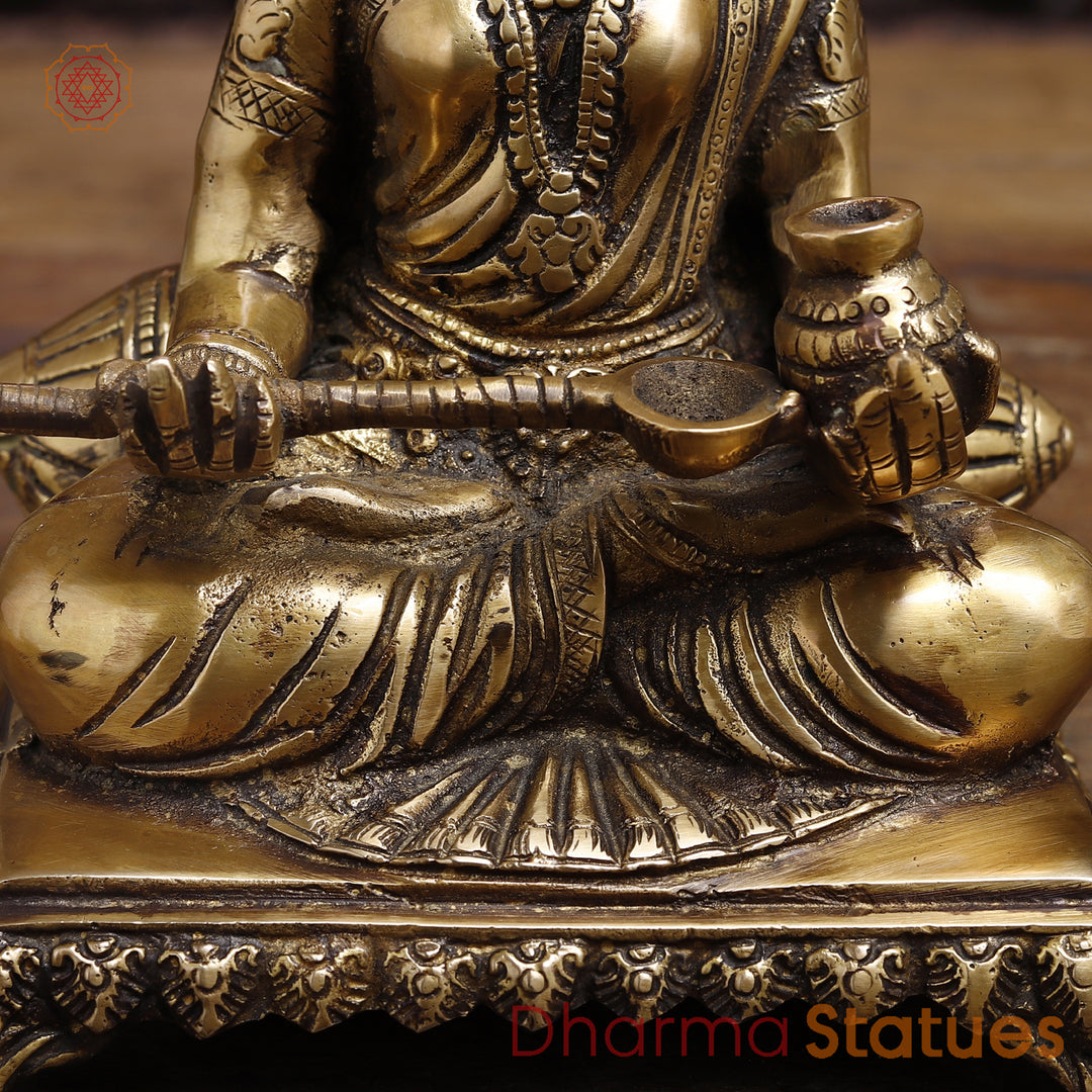 Brass Annaporna Devi Seated On Chowki, Fine Golden 9.5"