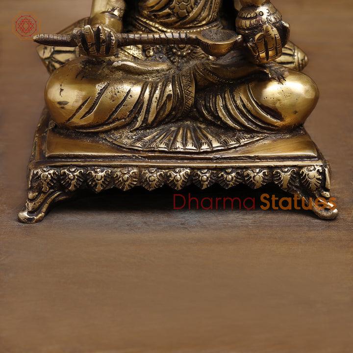 Brass Annaporna Devi Seated On Chowki, Fine Golden 9.5"